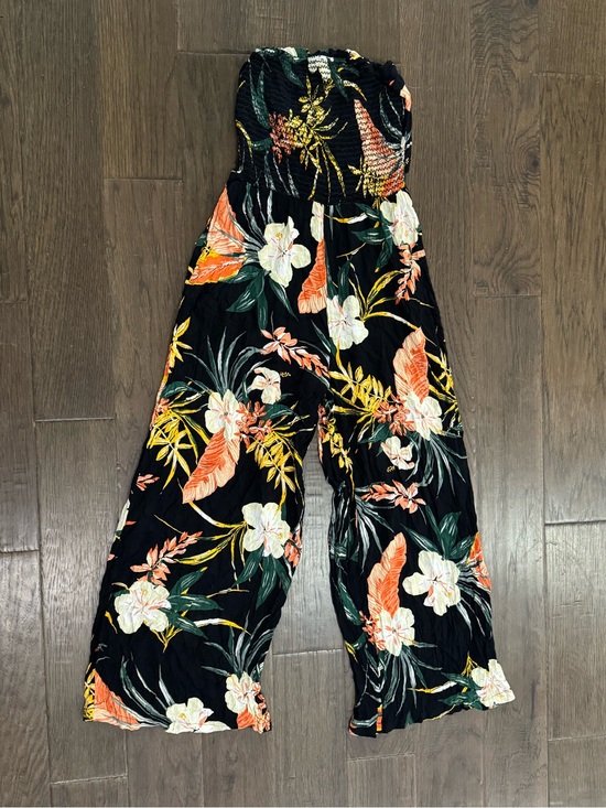 Patrons of Peace Pants - Patrons of Peace Black Tropical Strapless Wide-Leg Jumpsuit